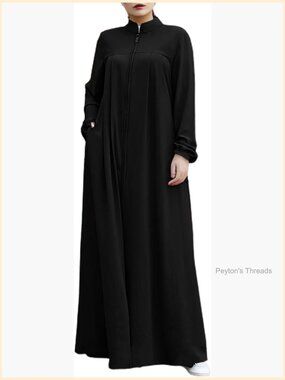 Muslim Prayer Dress Abaya Front Zipper Maxi with Pockets